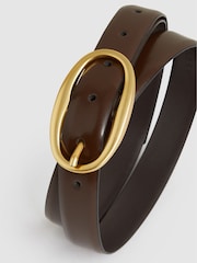 Reiss Chocolate Drew Patent Leather Oval Buckle Belt - Image 3 of 3