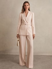 Reiss Pink Darcie Petite Wide-Leg Suit Trousers - Image 1 of 8