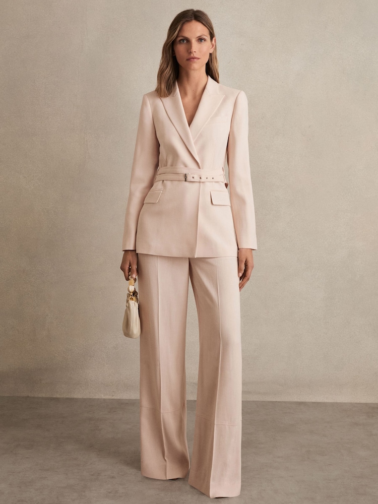 Reiss Pink Darcie Petite Wide-Leg Suit Trousers - Image 1 of 8