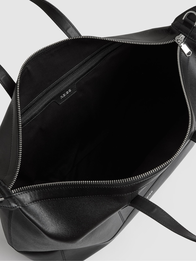 Reiss Black Casey Micro-Grain Leather Holdall - Image 2 of 4 Reiss Black Casey Micro-Grain Leather Holdall - Image 2 of 4