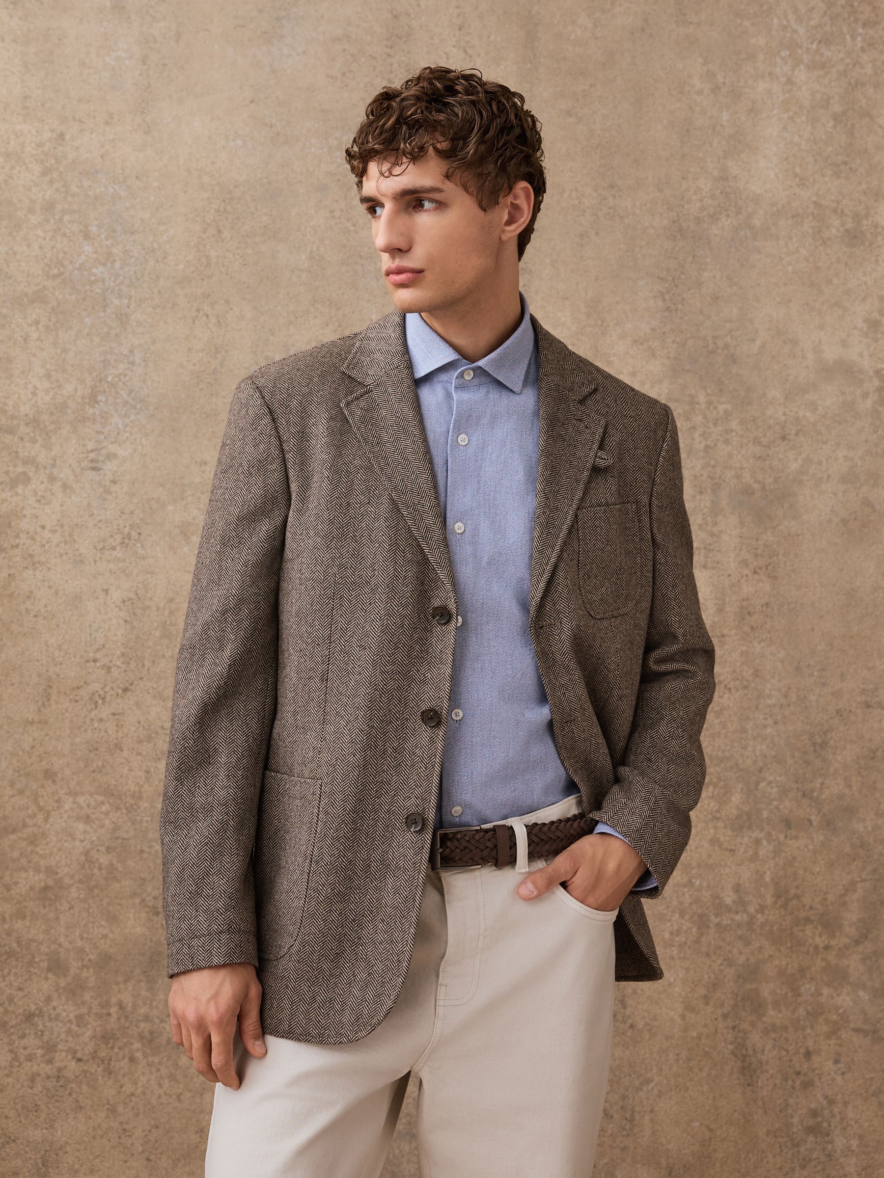 Buy Neutral Regular Fit Wool Rich Herringbone Blazer from Next USA