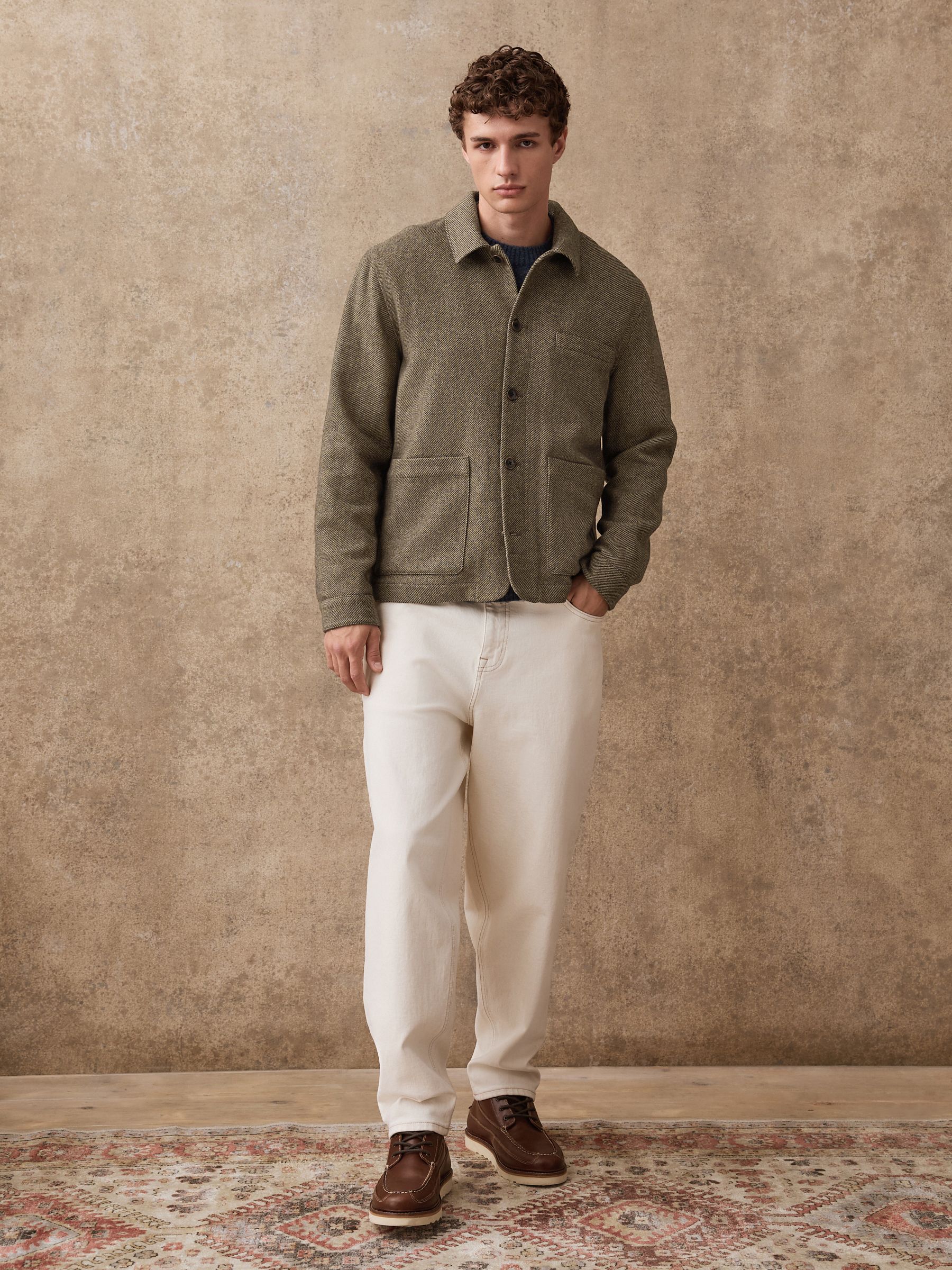 Buy Brown Smart Textured Twill Chore Jacket With Wool from Next USA