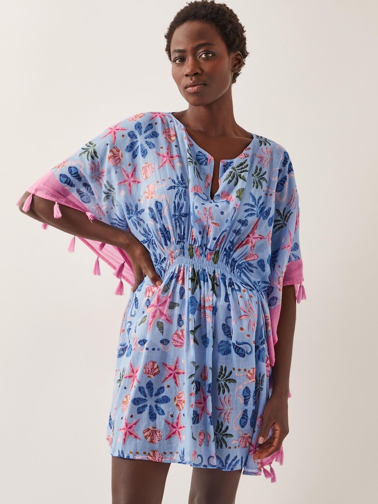Monsoon Blue Coco Shell Print Mini Kaftan - Image 1 of 3