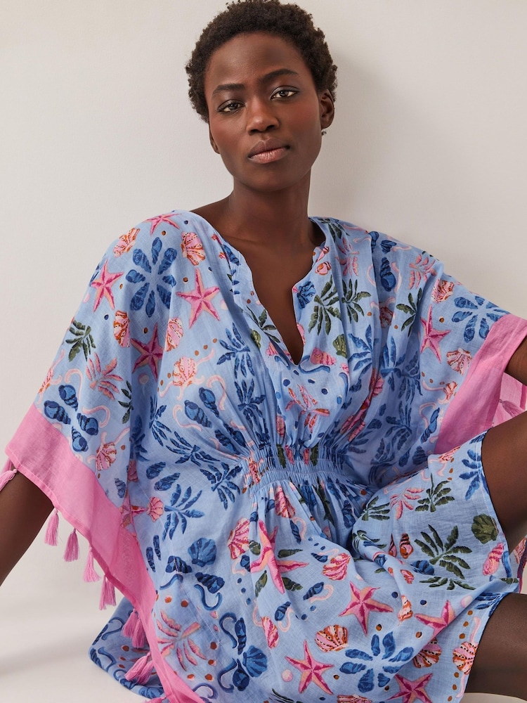 Monsoon Blue Coco Shell Print Mini Kaftan - Image 2 of 3
