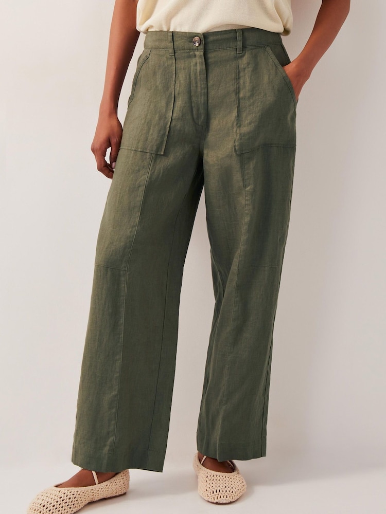 Monsoon Green Jolie Regular Wide Leg 100% Linen Trousers - Image 2 of 5