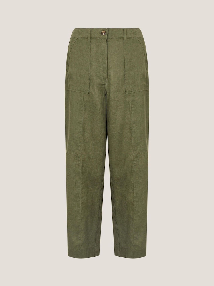 Monsoon Green Jolie Regular Wide Leg 100% Linen Trousers - Image 5 of 5