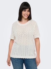 ONLY Curve Cream Crochet Knit T-Shirt - Image 1 of 7