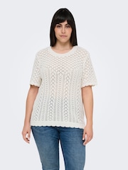 ONLY Curve Cream Crochet Knit T-Shirt - Image 2 of 7