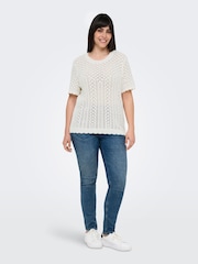 ONLY Curve Cream Crochet Knit T-Shirt - Image 3 of 7