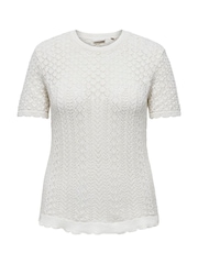 ONLY Curve Cream Crochet Knit T-Shirt - Image 6 of 7