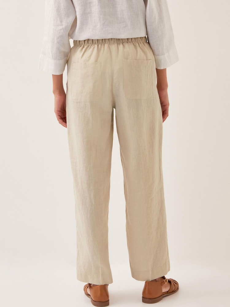 Monsoon Natural Jolie Regular Wide Leg 100% Linen Trousers - Image 3 of 4