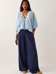 Monsoon Blue Margo Wide Leg Trousers - Image 1 of 5