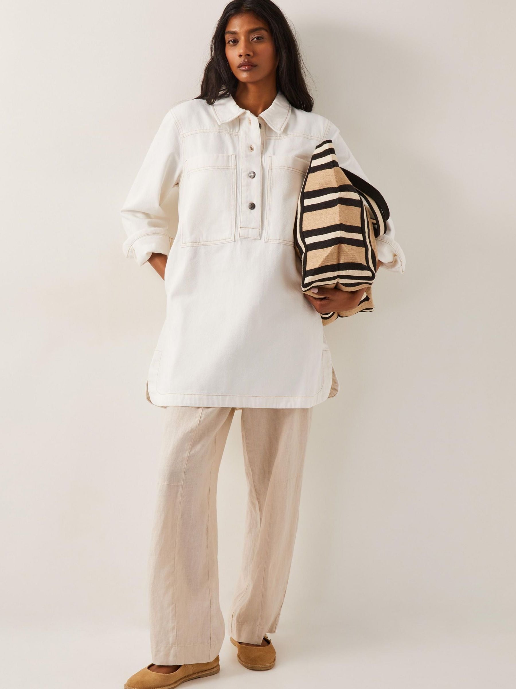 Buy Monsoon Natural Nara Denim Tunic Shirt 100% Cotton Dress from