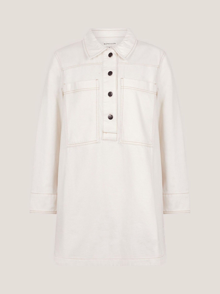 Monsoon Natural Nara Denim Tunic Shirt 100% Cotton Dress - Image 6 of 6