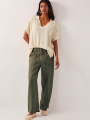 Monsoon Green Jolie Short Linen Wide Leg Trousers - Image 1 of 2