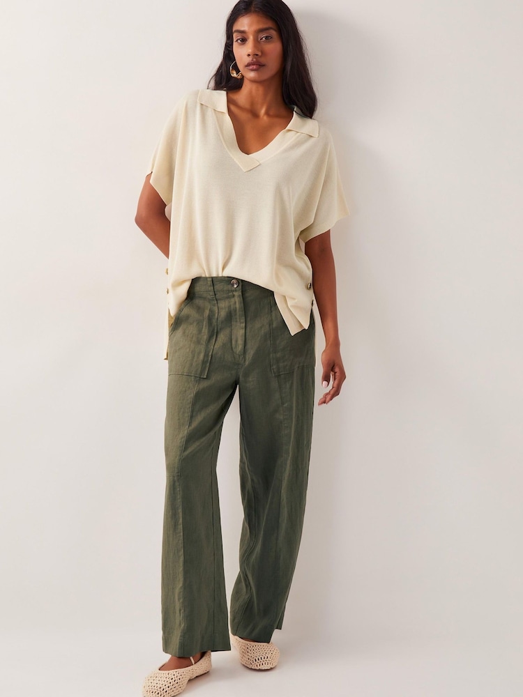Monsoon Green Jolie Short Linen Wide Leg Trousers - Image 1 of 2