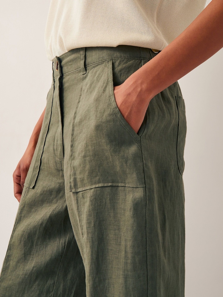 Monsoon Green Jolie Short Linen Wide Leg Trousers - Image 2 of 2