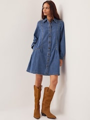 Monsoon Blue Isla Denim Shirt 100% Cotton Dress - Image 1 of 5