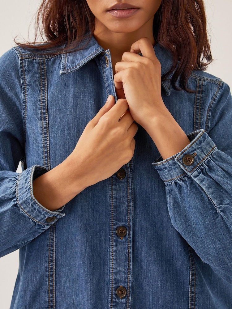 Monsoon Blue Isla Denim Shirt 100% Cotton Dress - Image 2 of 5