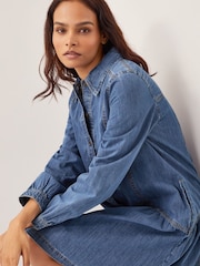 Monsoon Blue Isla Denim Shirt 100% Cotton Dress - Image 4 of 5