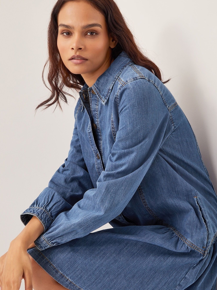 Monsoon Blue Isla Denim Shirt 100% Cotton Dress - Image 4 of 5