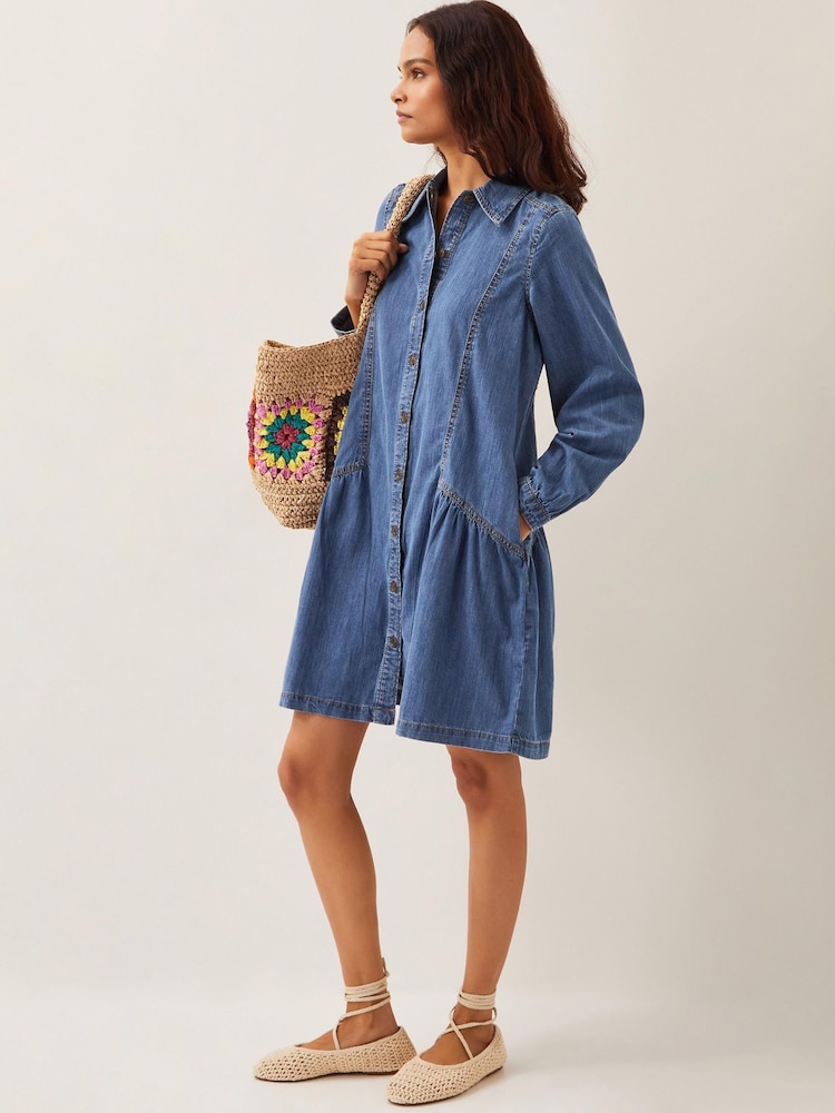 Monsoon Blue Isla Denim Shirt 100% Cotton Dress - Image 5 of 5