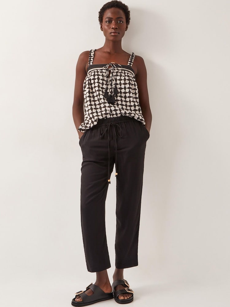 Monsoon Black Penina Drawstring Wide-Leg Trousers - Image 1 of 4