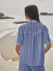 Pale Blue Broderie Short Sleeve Holiday Shirt - Image 3 of 6