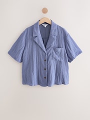 Pale Blue Broderie Short Sleeve Holiday Shirt - Image 4 of 6