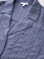 Pale Blue Broderie Short Sleeve Holiday Shirt - Image 5 of 6