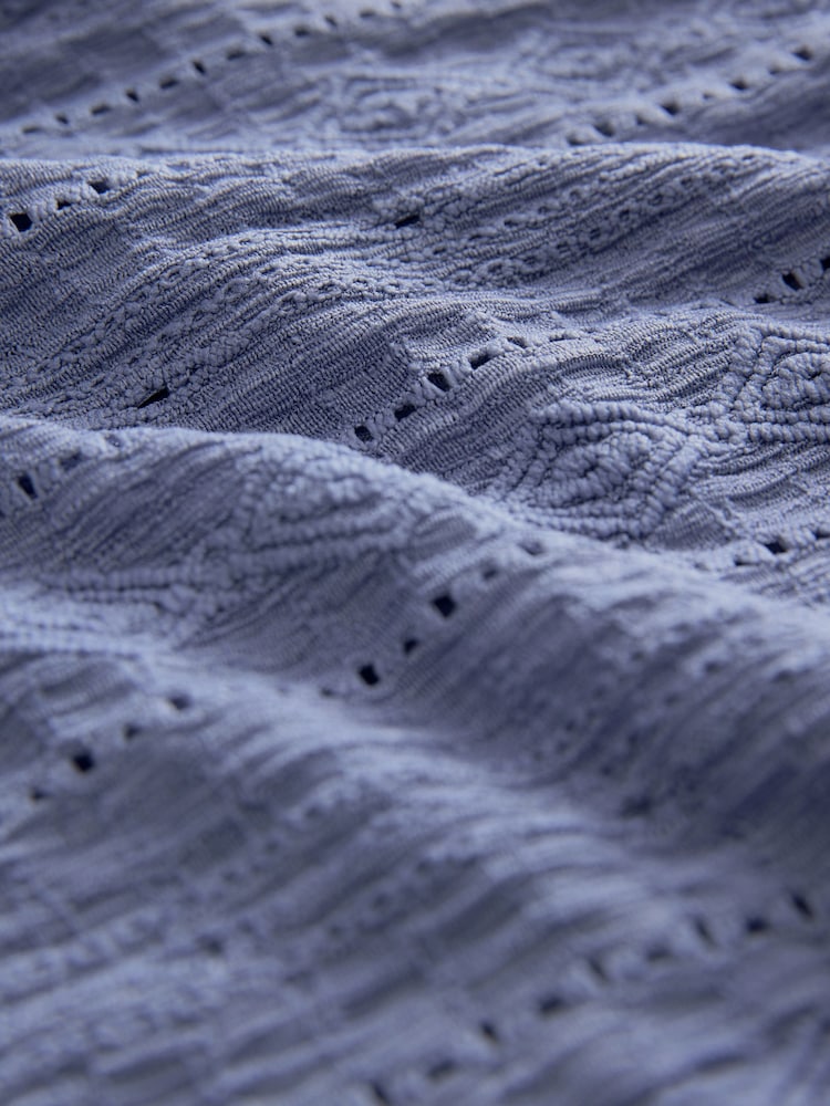 Pale Blue Broderie Short Sleeve Holiday Shirt - Image 6 of 6