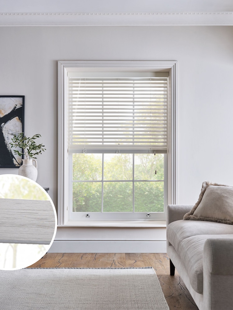 White Ivory 50mm Slat Bamboo Venetian Blind - Image 1 of 5 White Ivory 50mm Slat Bamboo Venetian Blind - Image 1 of 5