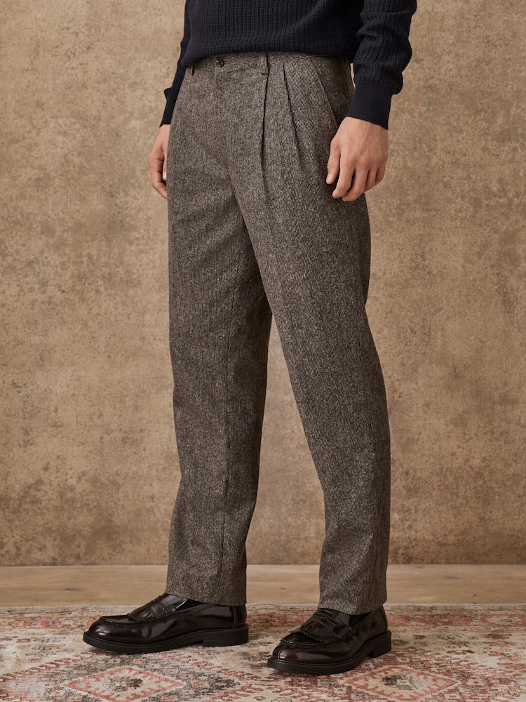 Taupe Regular Tapered Fit Nova Fides Smart Texture Trousers With Wool - Image 1 of 10