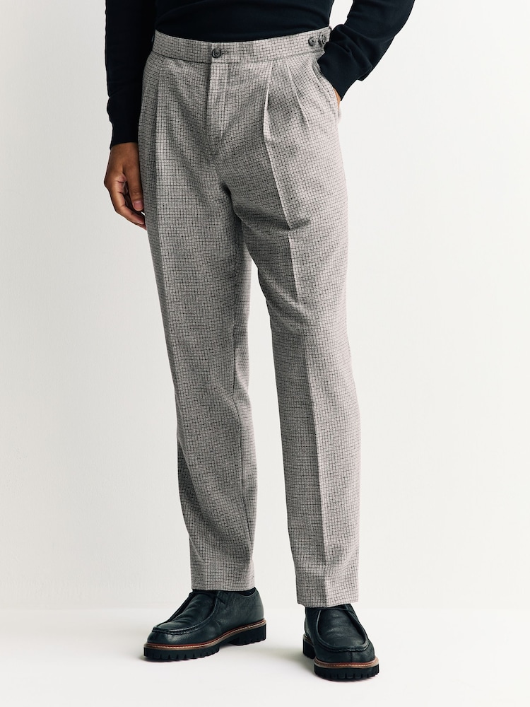 Light Grey Signature Smart Check Trousers With Wool - Image 1 of 11
