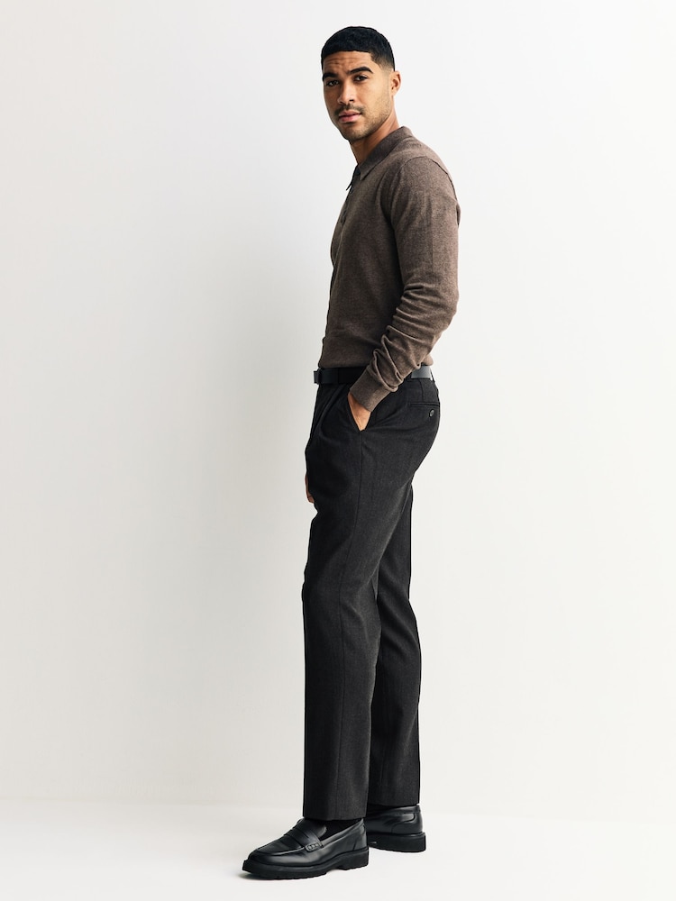 Dark Brown Herringbone Regular Tapered Fit Signature 100% Wool Trousers - Image 2 of 11