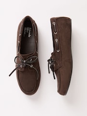 Friends Like These Chocolate Brown Slim Lace-Up Faux Suede Boat Shoe Loafers - Image 1 of 4