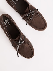 Friends Like These Chocolate Brown Slim Lace-Up Faux Suede Boat Shoe Loafers - Image 3 of 4