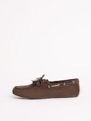 Friends Like These Chocolate Brown Slim Lace-Up Faux Suede Boat Shoe Loafers - Image 4 of 4