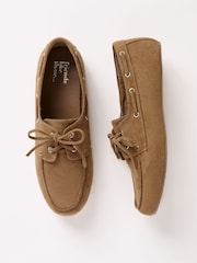 Friends Like These Camel Slim Lace-Up Faux Suede Boat Shoe Loafers - Image 1 of 4
