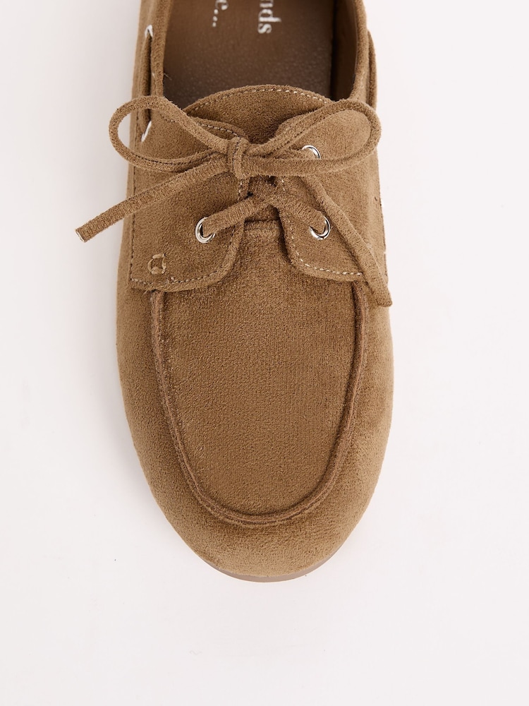 Friends Like These Camel Slim Lace-Up Faux Suede Boat Shoe Loafers - Image 2 of 4