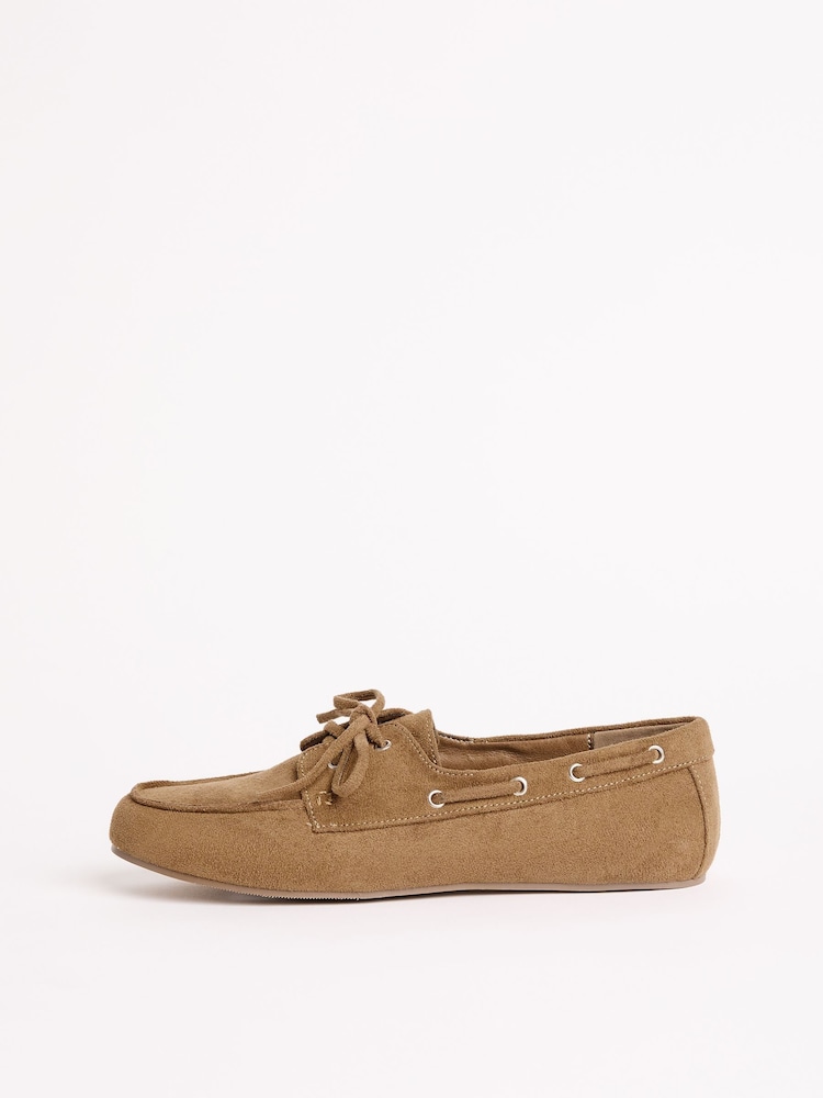 Friends Like These Camel Slim Lace-Up Faux Suede Boat Shoe Loafers - Image 4 of 4