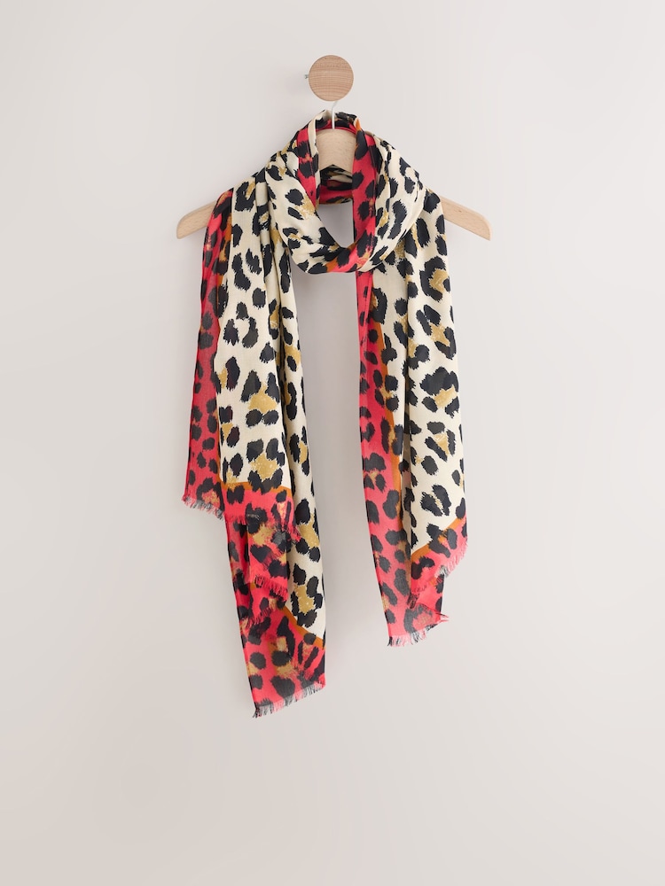 Leopard Print/Red Lightweight Scarf - Image 1 of 3