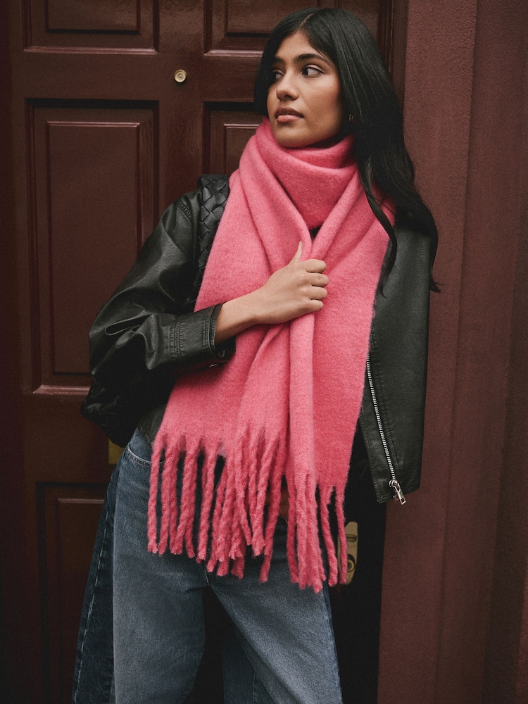 Raspberry Pink Heavyweight Brushed Blanket Scarf - Image 2 of 8