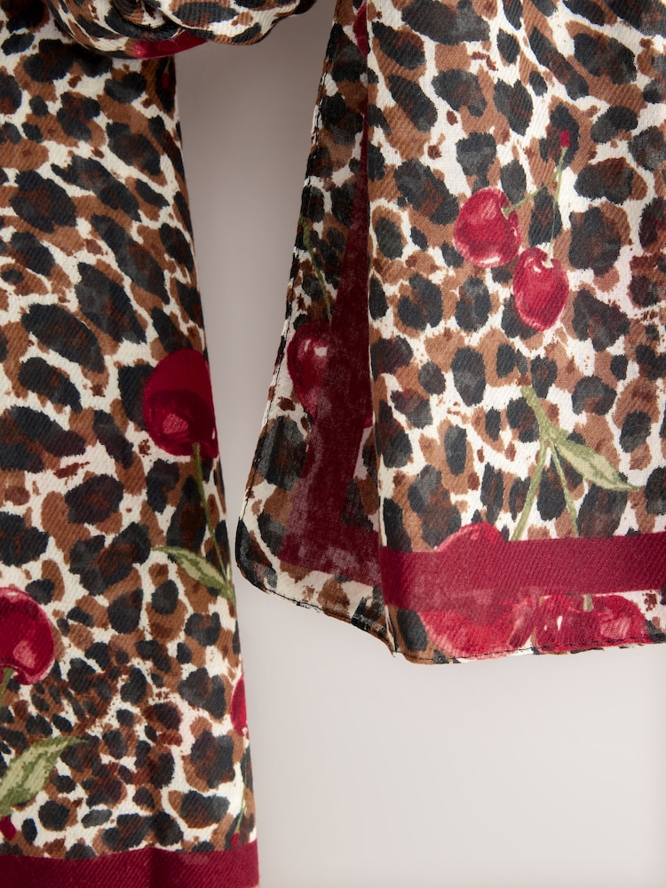 Leopard with Cherry Motif Lightweight Scarf - Image 3 of 3