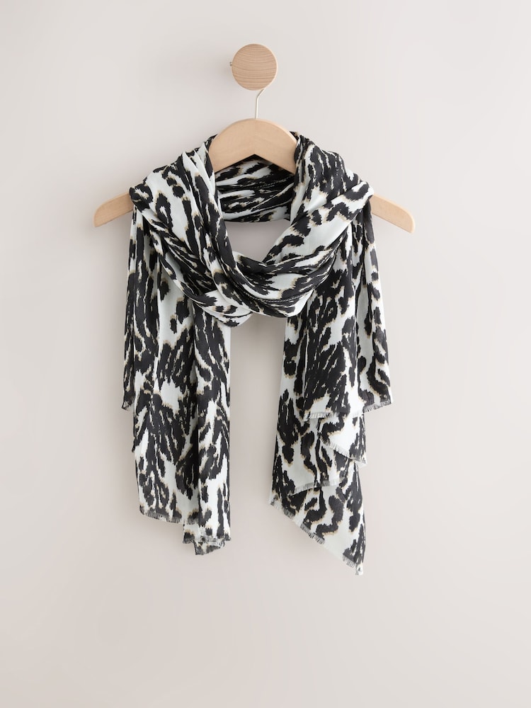 Black/White Ikat Animal Print Lightweight Scarf - Image 1 of 3