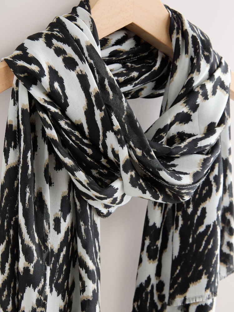 Black/White Ikat Animal Print Lightweight Scarf - Image 2 of 3 Black/White Ikat Animal Print Lightweight Scarf - Image 2 of 3