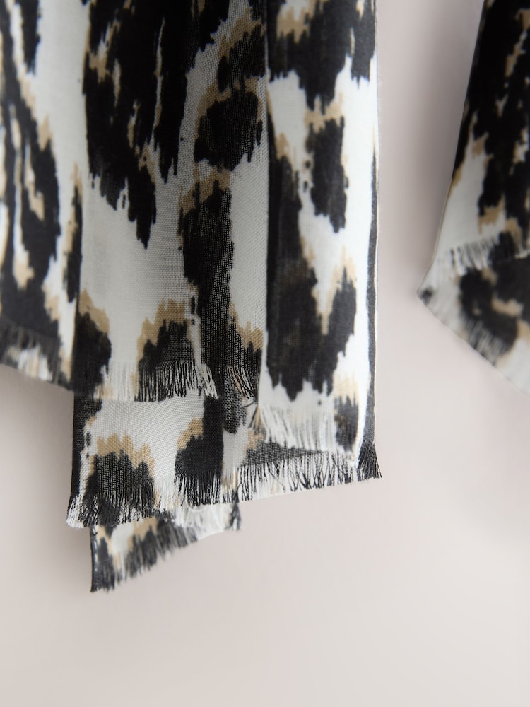 Black/White Ikat Animal Print Lightweight Scarf - Image 3 of 3 Black/White Ikat Animal Print Lightweight Scarf - Image 3 of 3