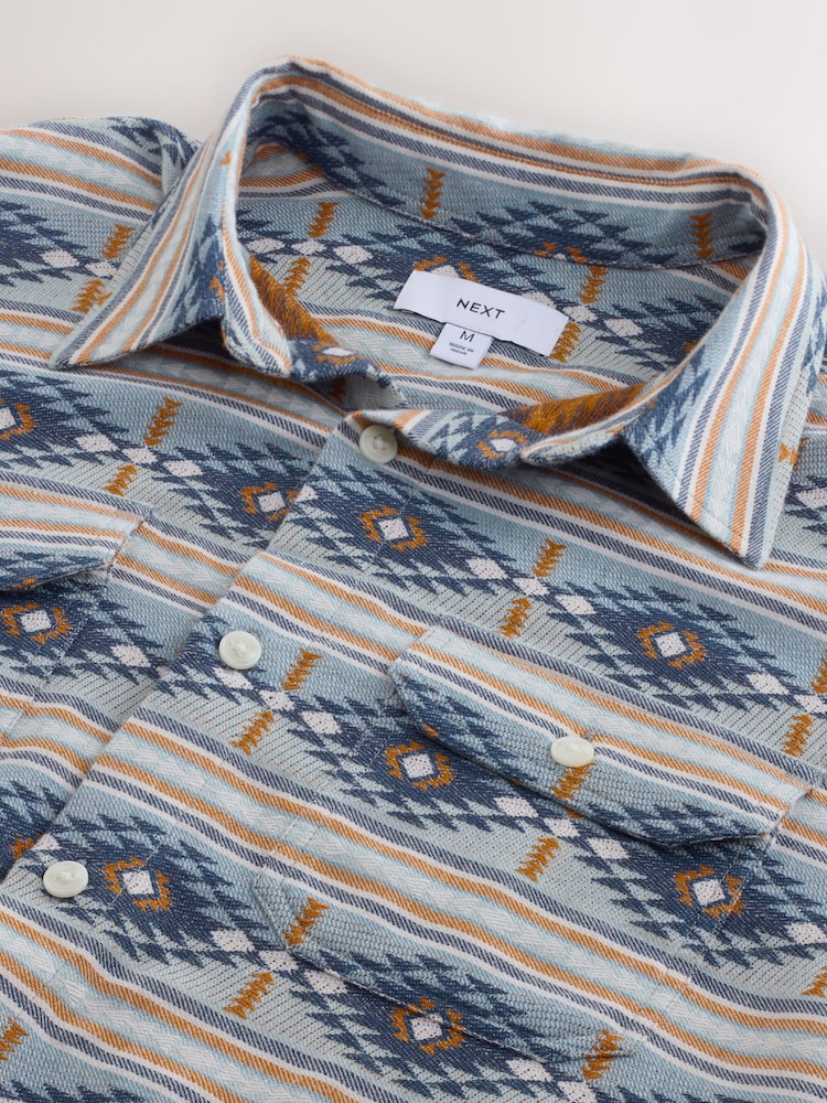 Blue Relaxed Fit Navajo Style Printed Long Sleeve Shirt - Image 7 of 7