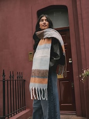Blue/Orange Heavyweight Brushed Blanket Scarf - Image 1 of 8