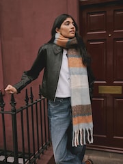 Blue/Orange Heavyweight Brushed Blanket Scarf - Image 2 of 8